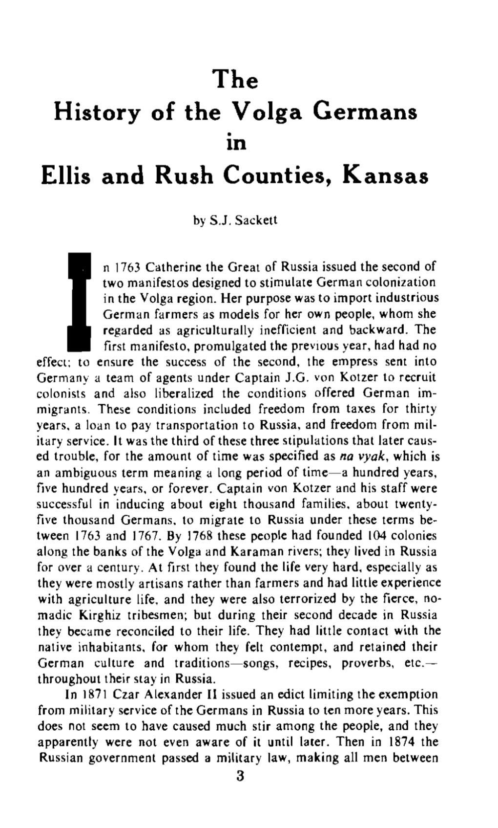 The History of the Volga Germans Ellis and Rush Counties, Kansas