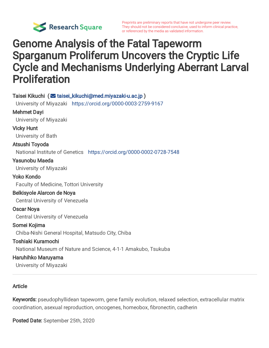 Genome Analysis of the Fatal Tapeworm Sparganum Proliferum Uncovers the Cryptic Life Cycle and Mechanisms Underlying Aberrant Larval Proliferation