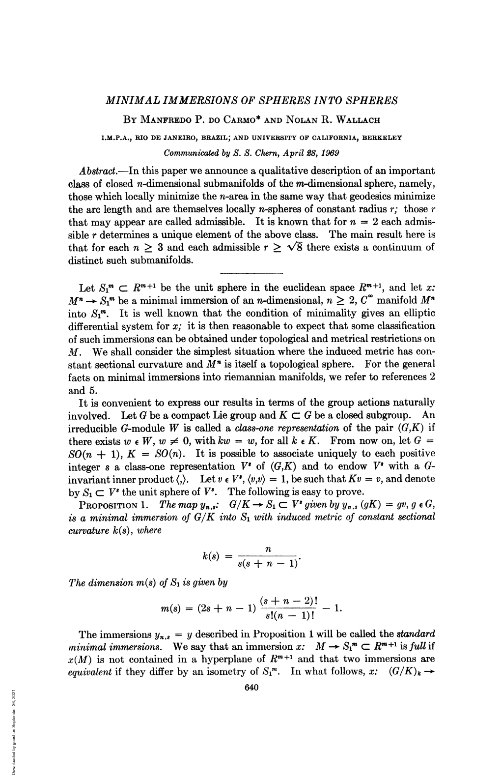 Sim Be a Minimal Immersion of an N-Dimensional, N > 2, C' Manifold Ml