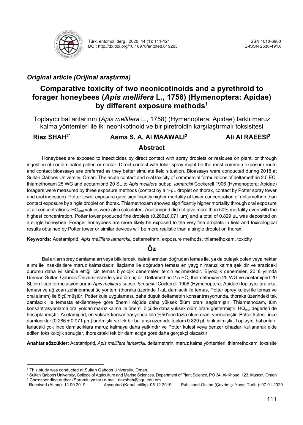 Comparative Toxicity of Two Neonicotinoids and A