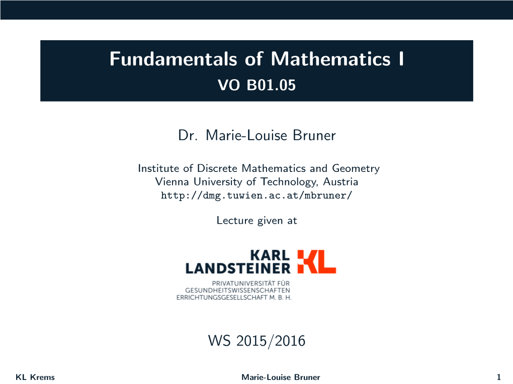 Fundamentals of Mathematics I VO B01.05