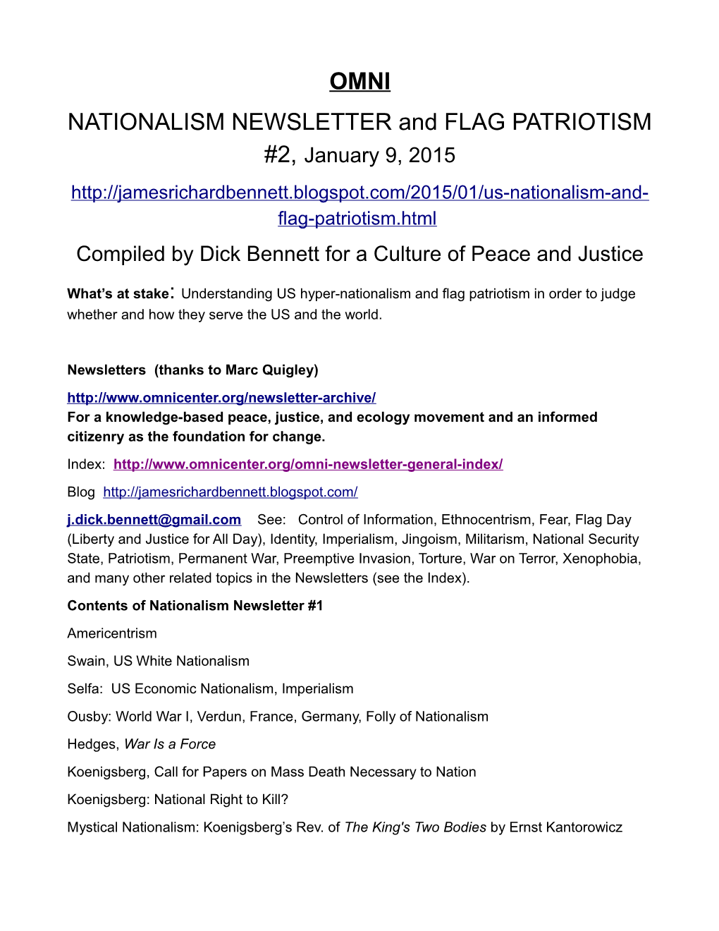 OMNI NATIONALISM NEWSLETTER and FLAG PATRIOTISM