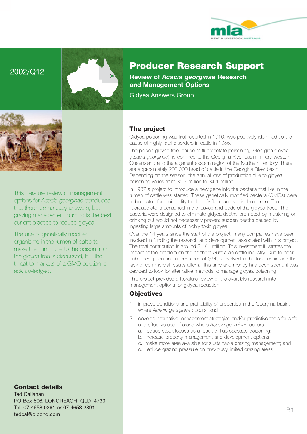 Review of Acacia Georginae Research and Management Options Gidyea Answers Group