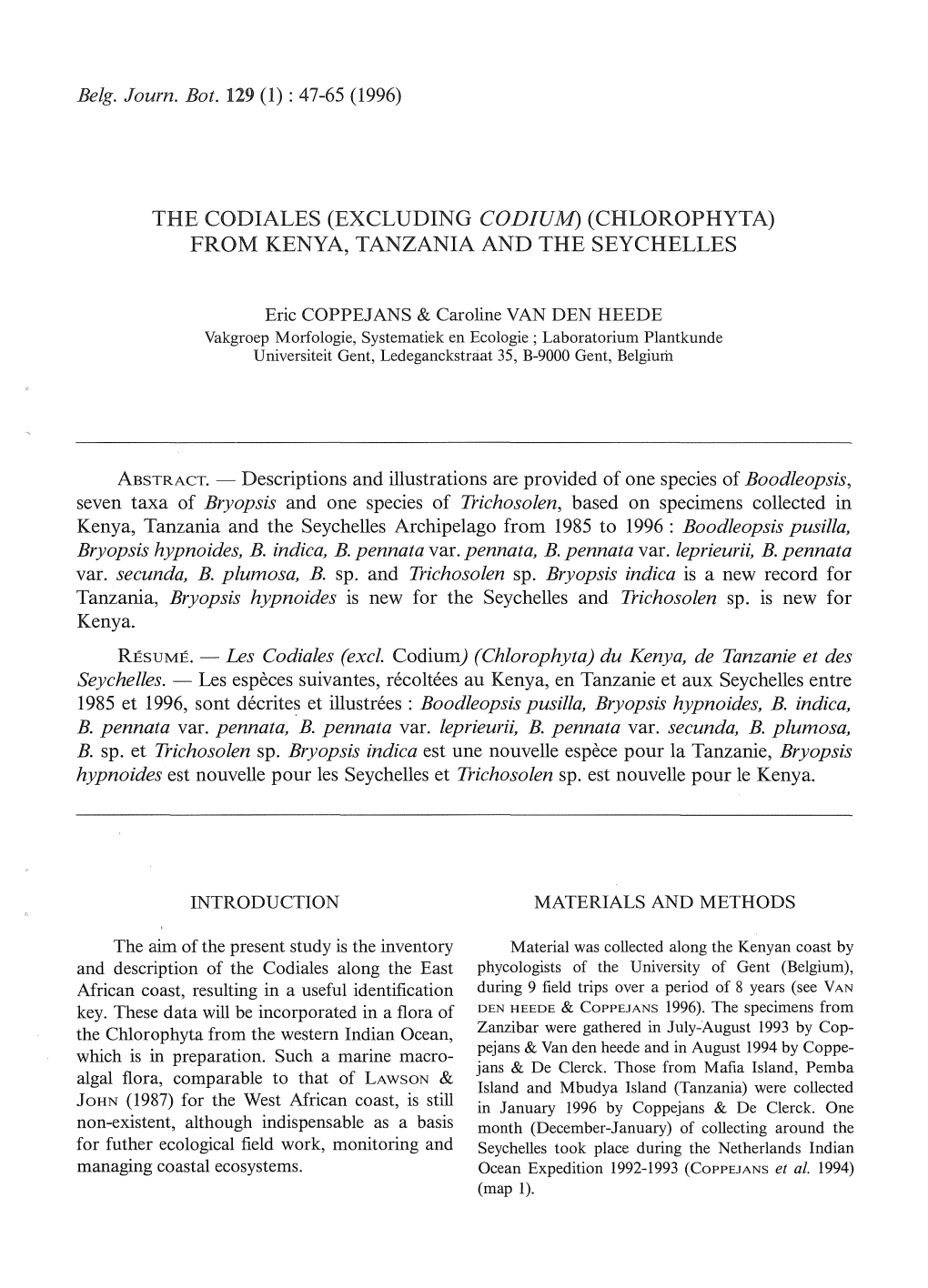 Chlorophyta) from Kenya, Tanzania and the Seychelles