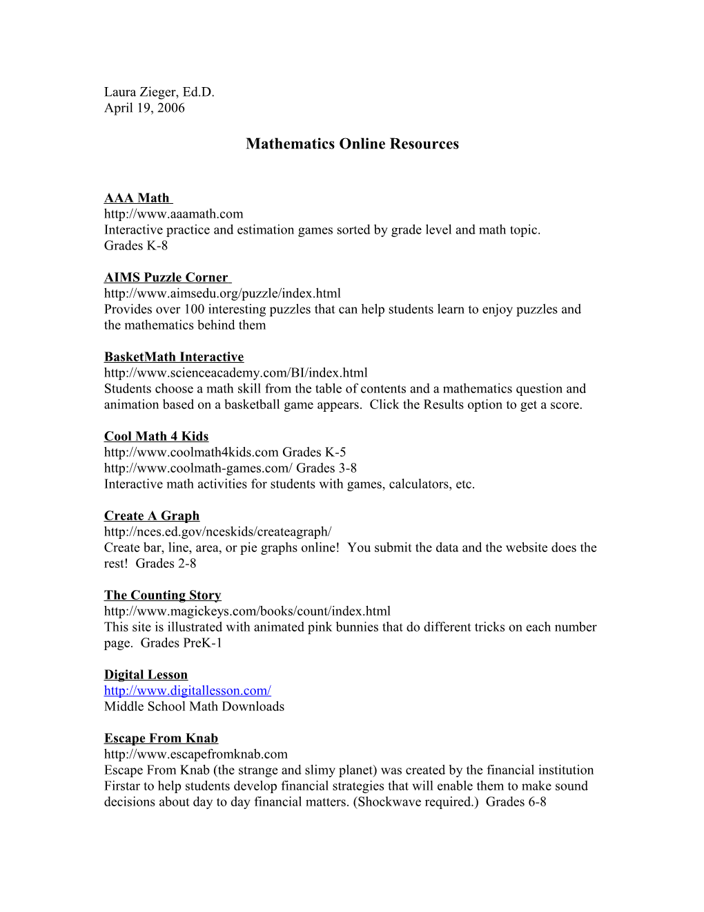 Mathematics Online Resources
