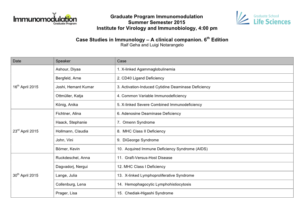 Summer Semester Programme 2015