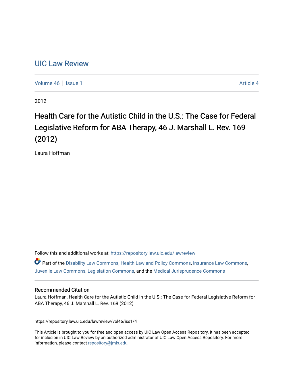 Health Care for the Autistic Child in the US