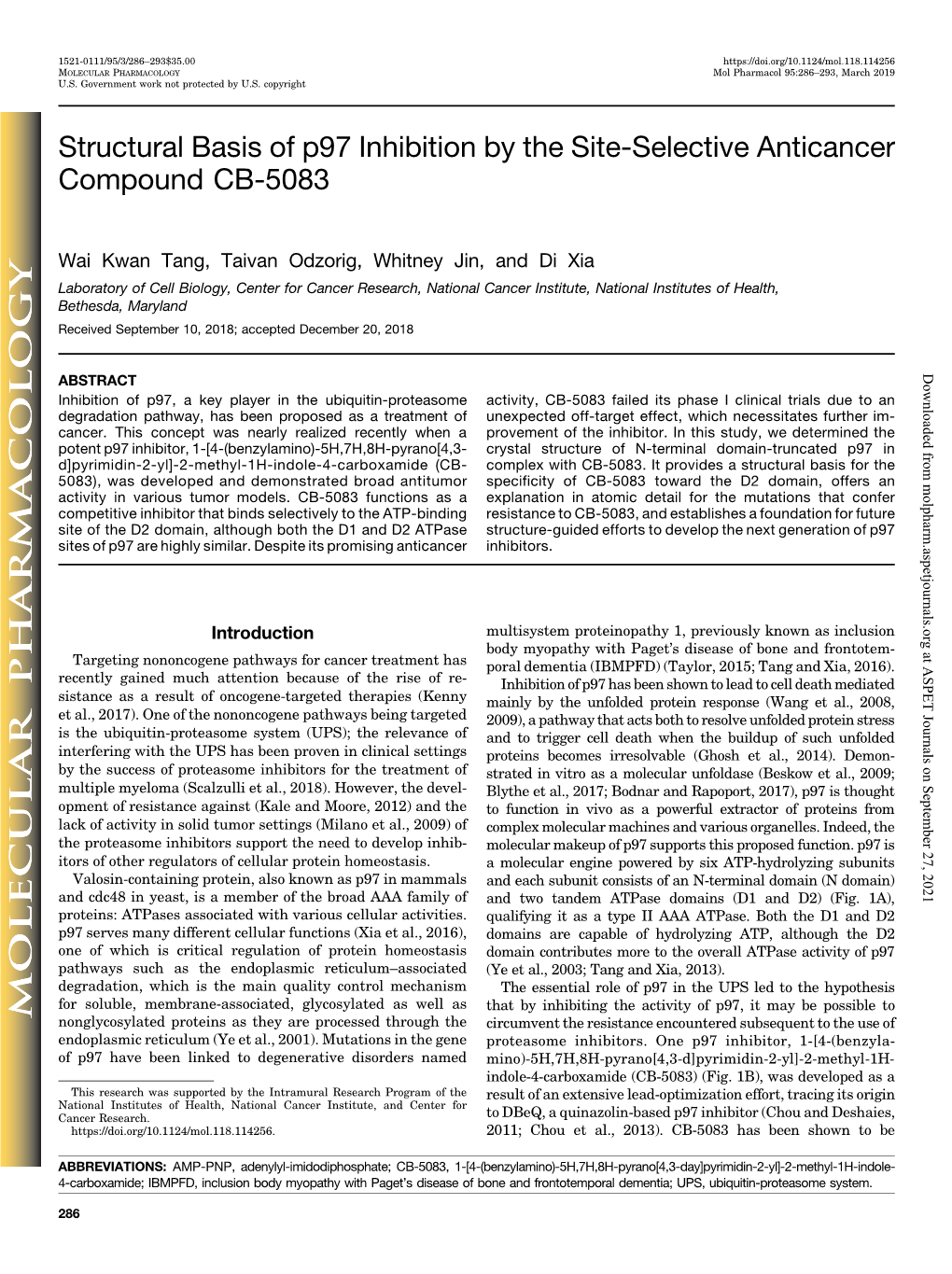 Structural Basis of P97 Inhibition by the Site-Selective Anticancer Compound CB-5083