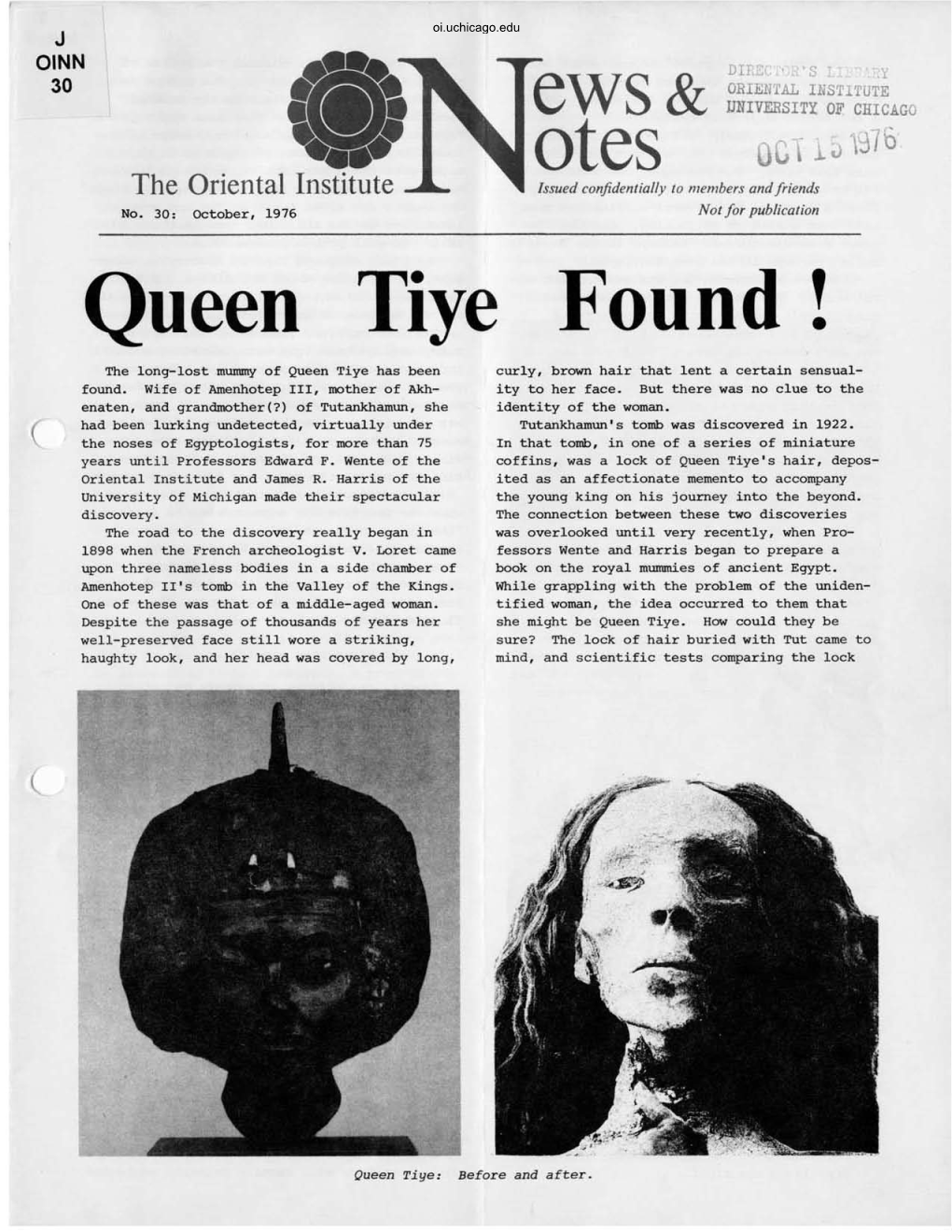 Queen Tiye Found! the Long- Lost Mummy of Queen Tiye Has Been Curly, Brown Hair That Lent a Certain Sensual ­ Found