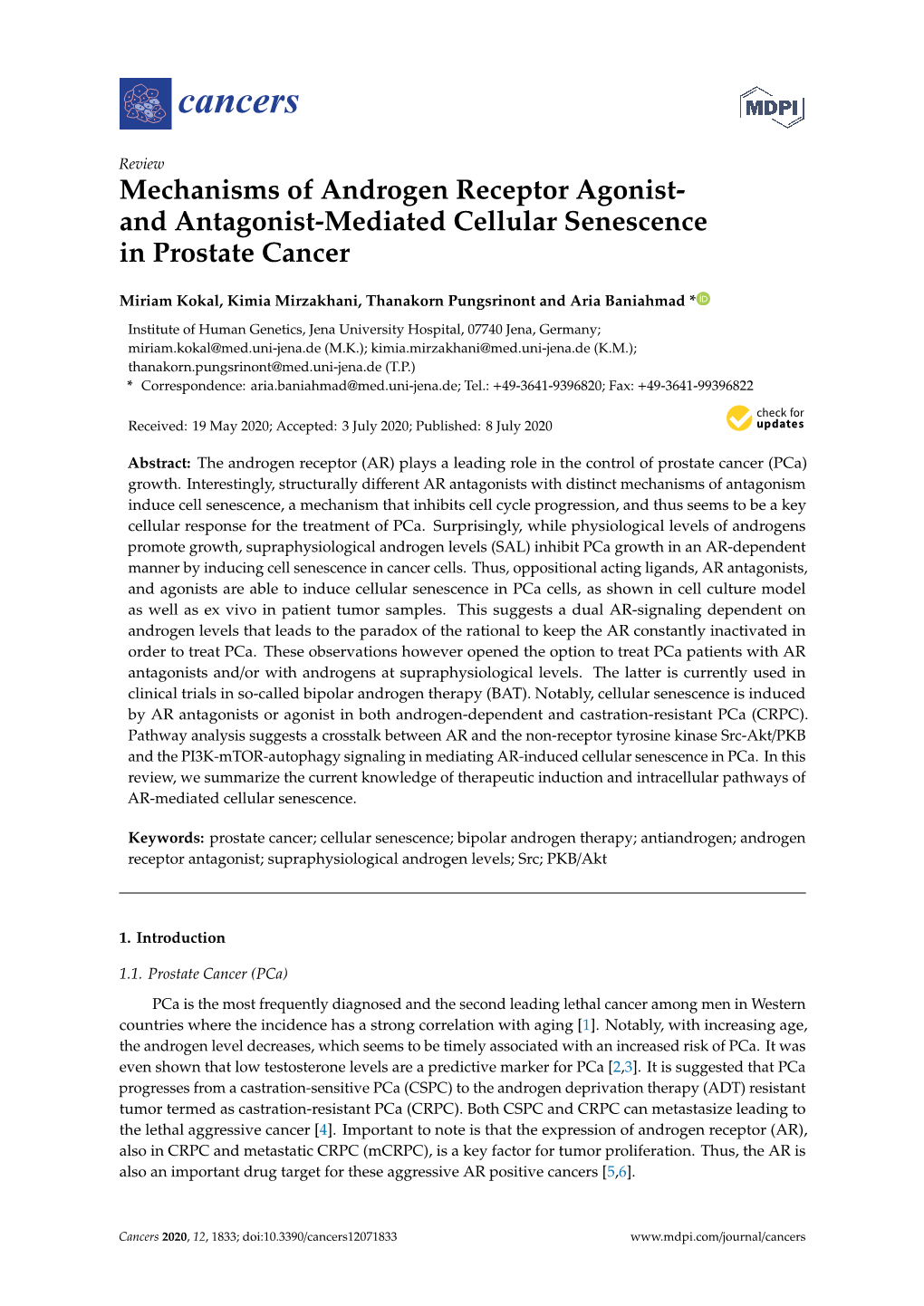 Mechanisms of Androgen Receptor Agonist-And Antagonist-Mediated Cellular Senescence in Prostate Cancer