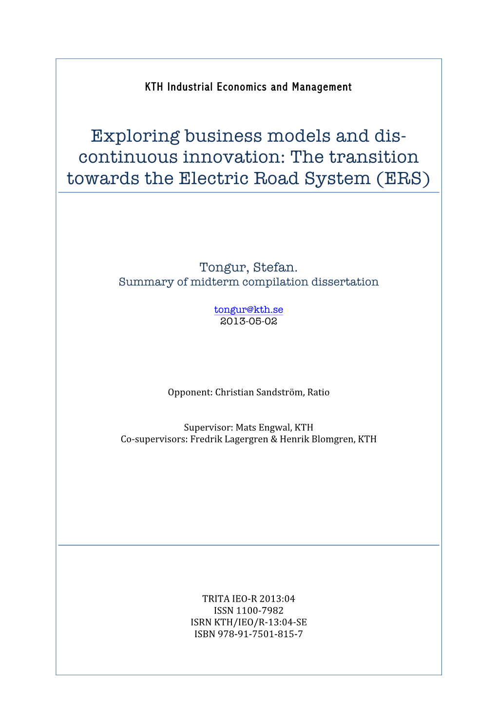 Continuous Innovation: the Transition Towards the Electric Road System (ERS)