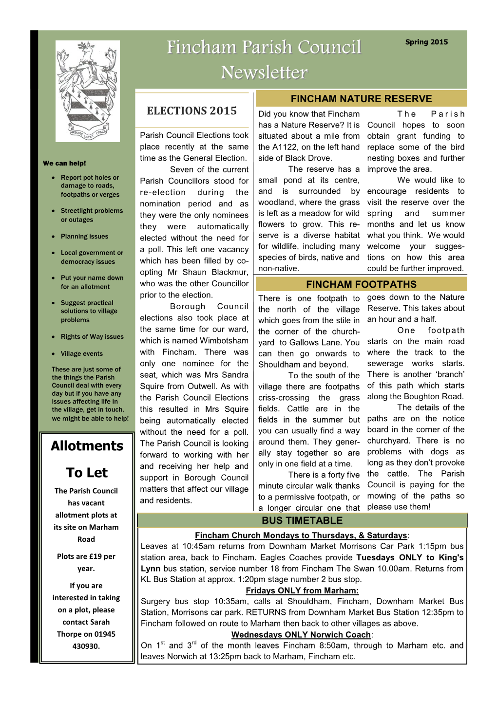 Fincham Parish Council Newsletter