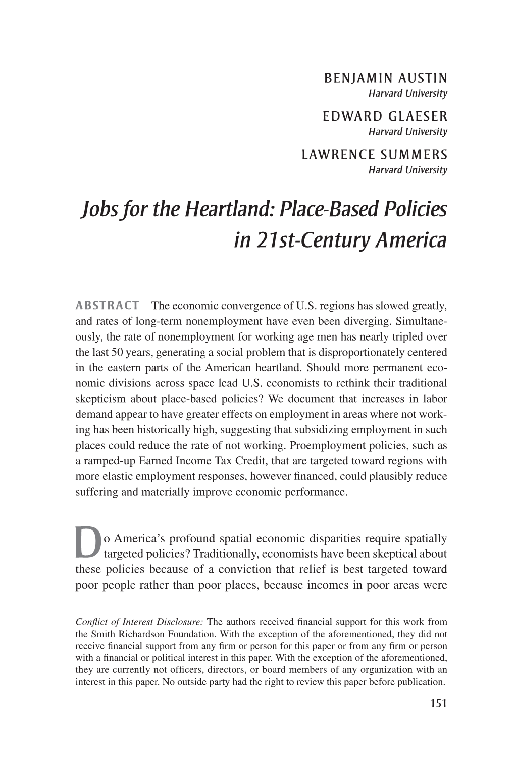 Jobs for the Heartland: Place-Based Policies in 21St-Century America