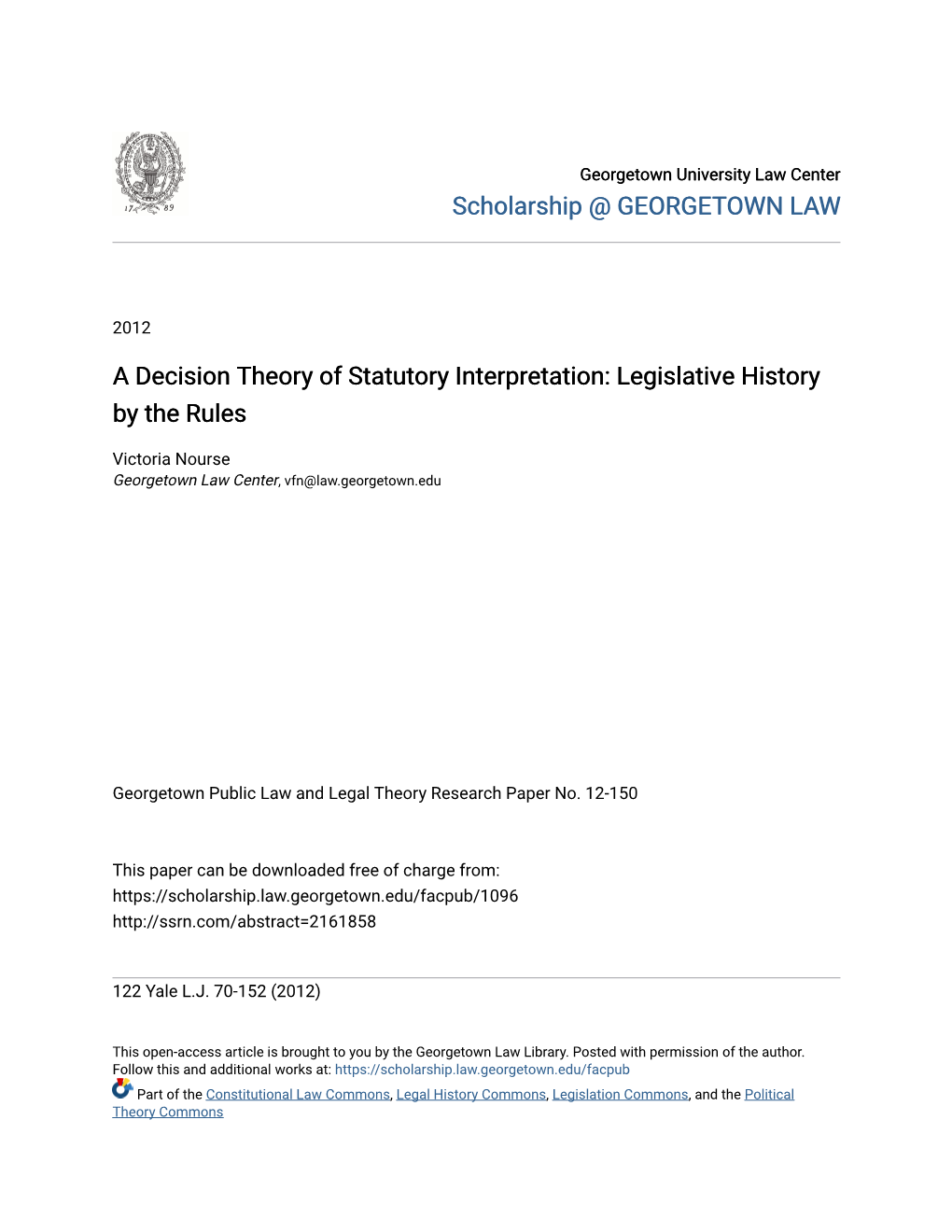 A Decision Theory of Statutory Interpretation: Legislative History by the Rules