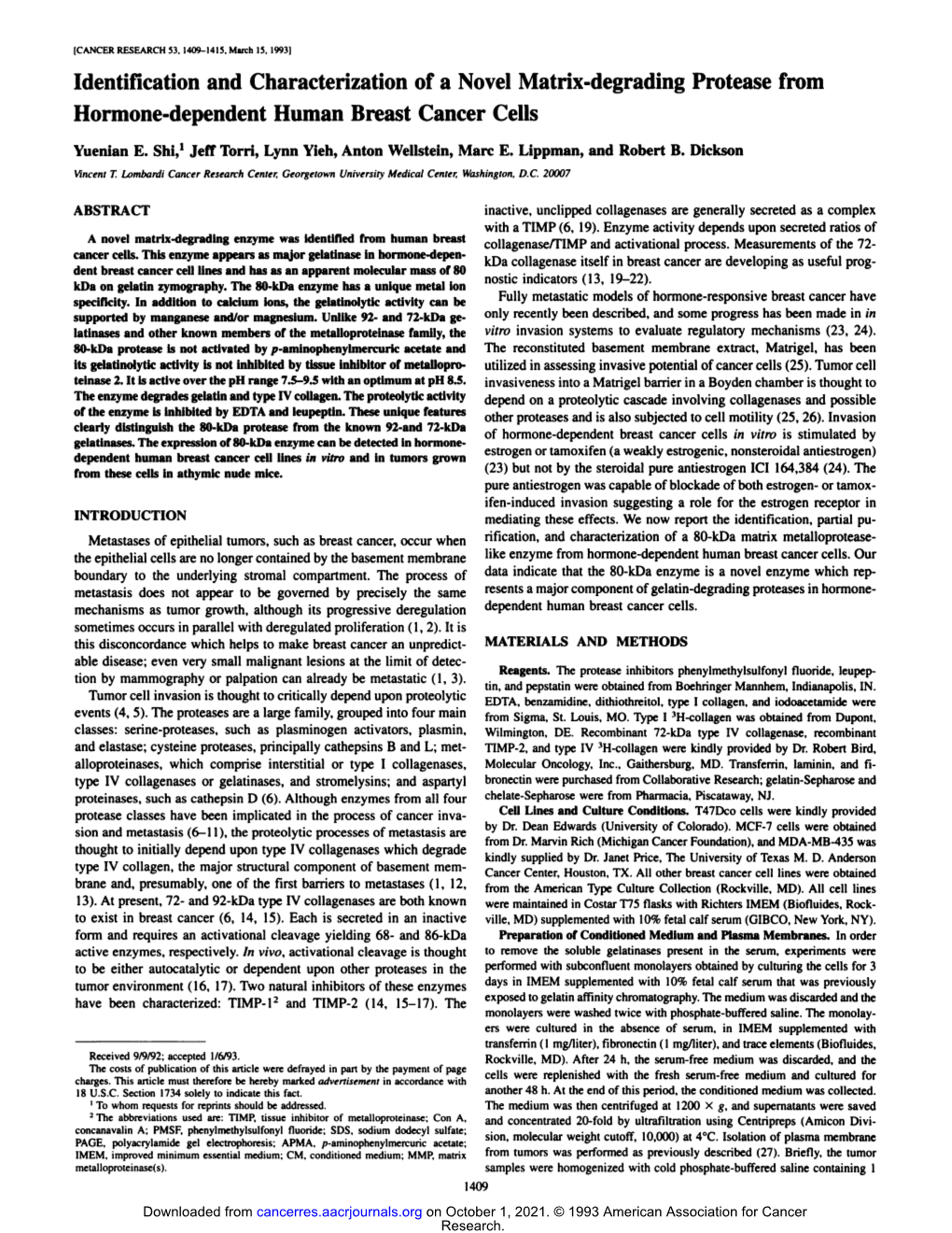 Identification and Characterization of a Novelmatrix-Degrading Protease