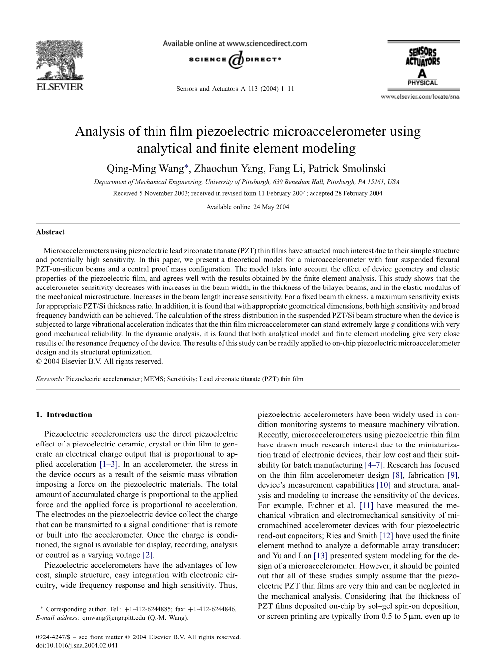 Analysis of Thin Film Piezoelectric Microaccelerometer Using