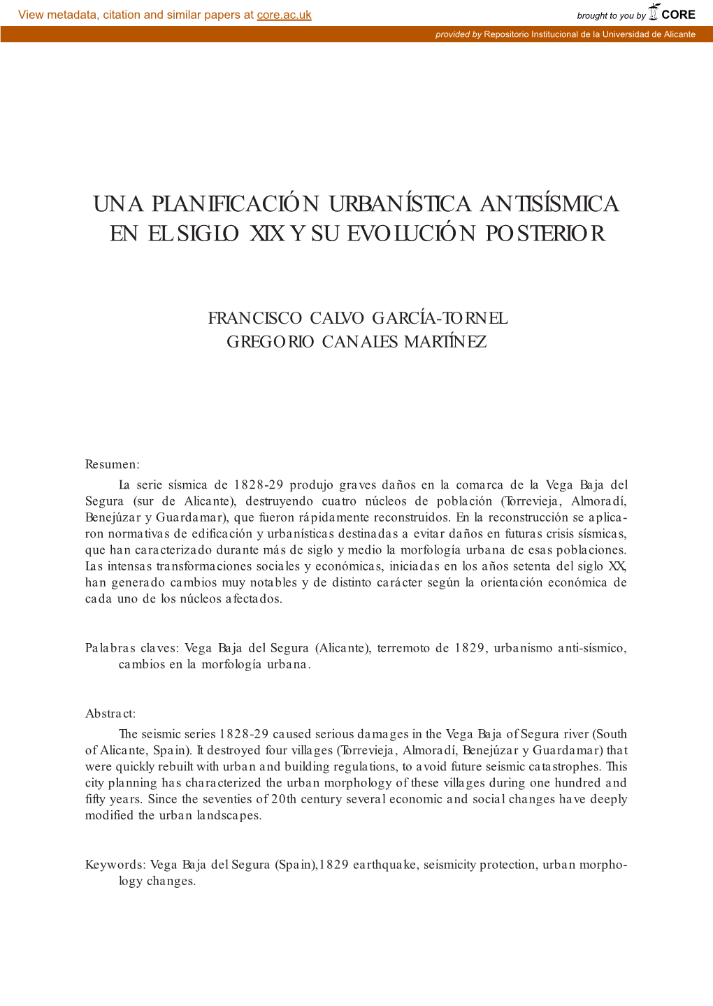 Una Planificación Urbanística Antisísmica En El Siglo Xix Y Su Evolución Posterior