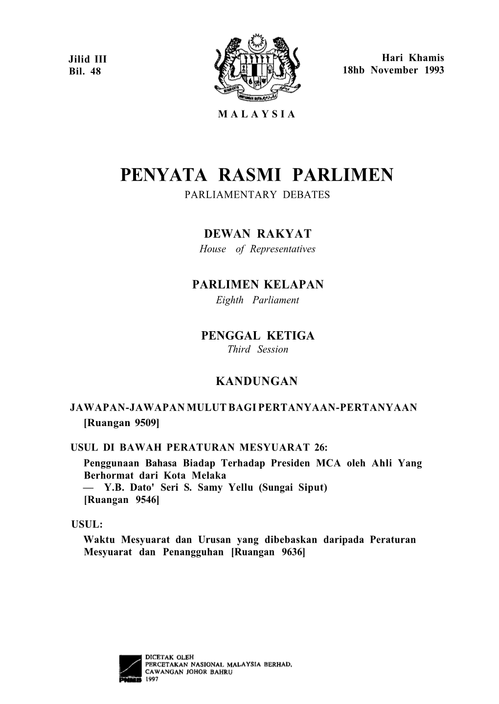 Penyata Rasmi Parlimen Parliamentary Debates