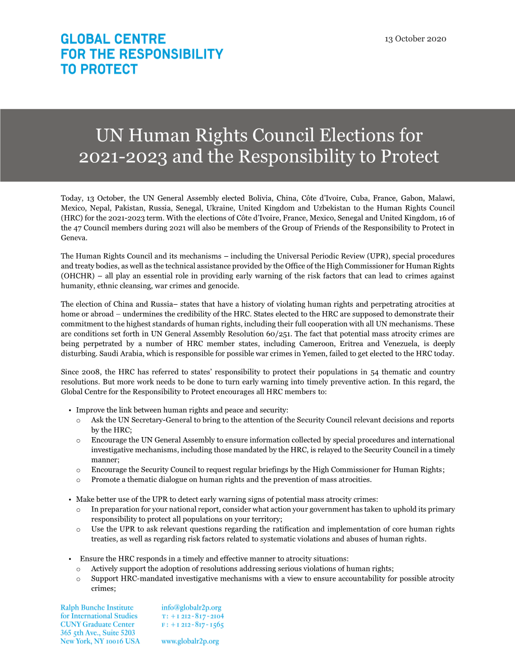 UN Human Rights Council Elections for 2021-2023 and the Responsibility to Protect