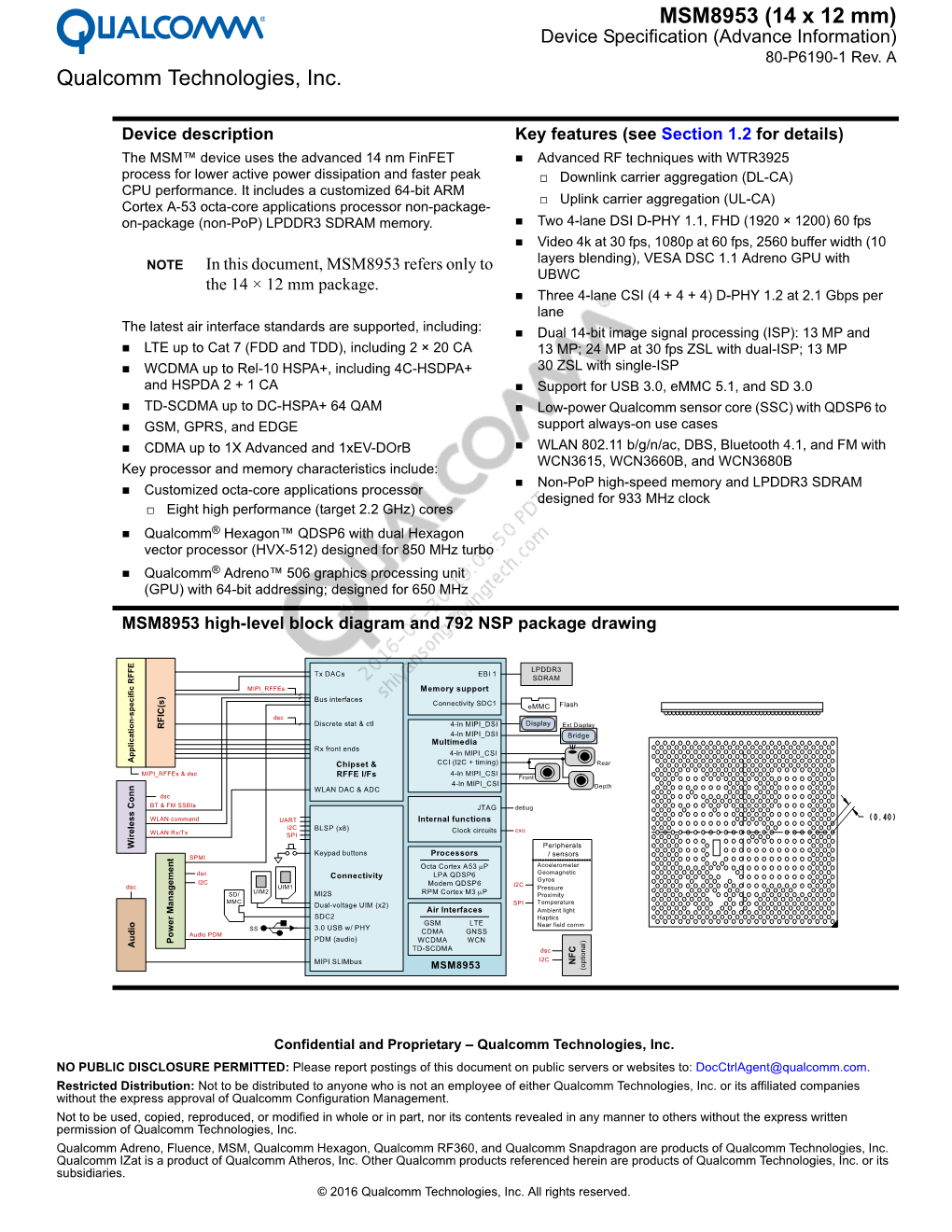 MSM8953 (14 X 12 Mm) Qualcomm Technologies, Inc