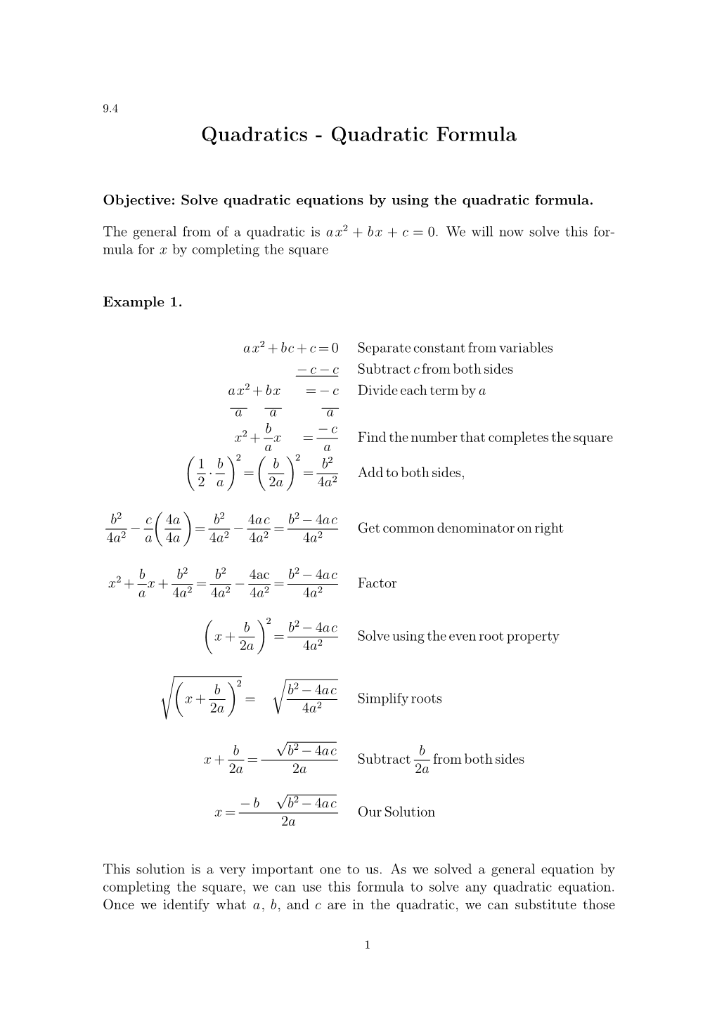 Quadratic Formula