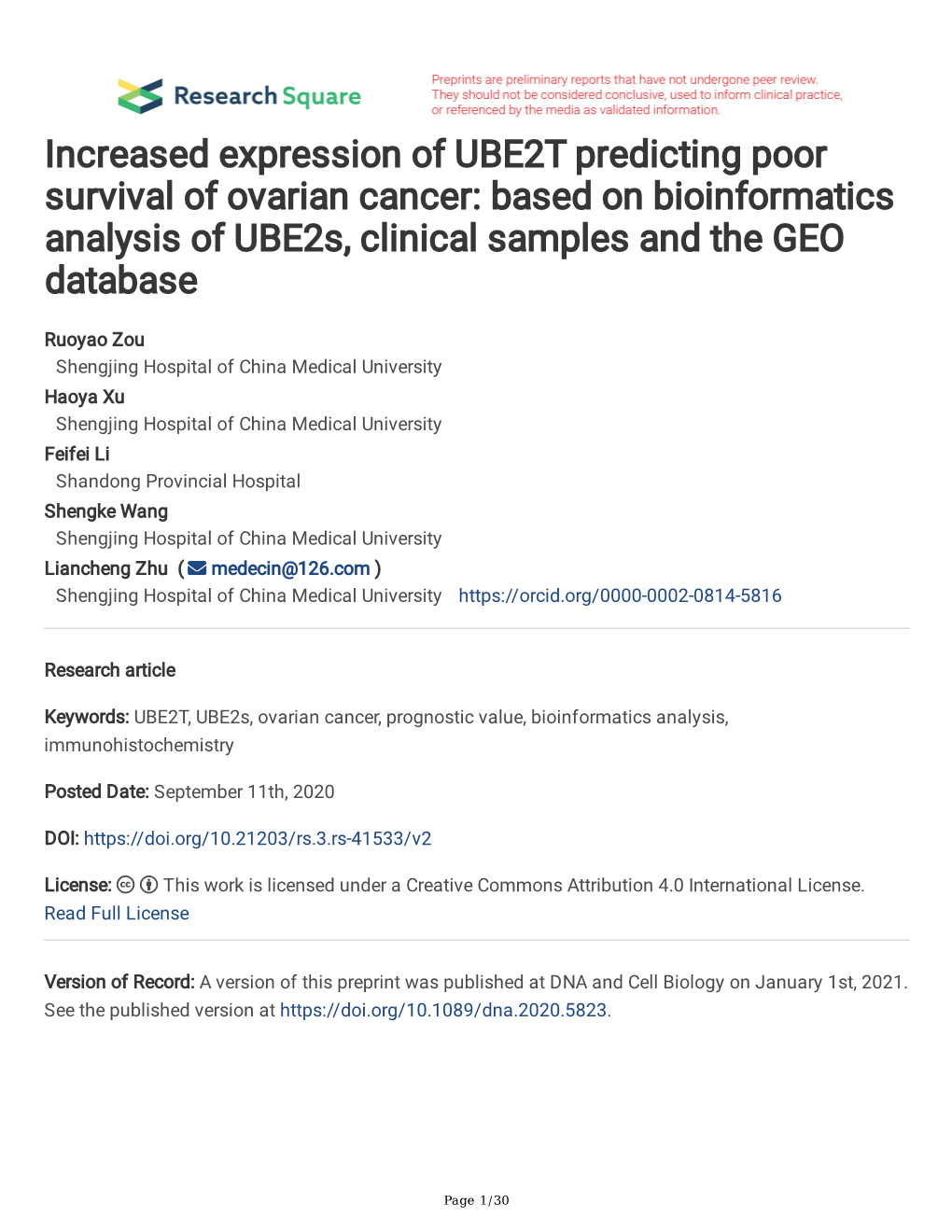 Increased Expression of UBE2T Predicting Poor Survival of Ovarian Cancer: Based on Bioinformatics Analysis of Ube2s, Clinical Samples and the GEO Database