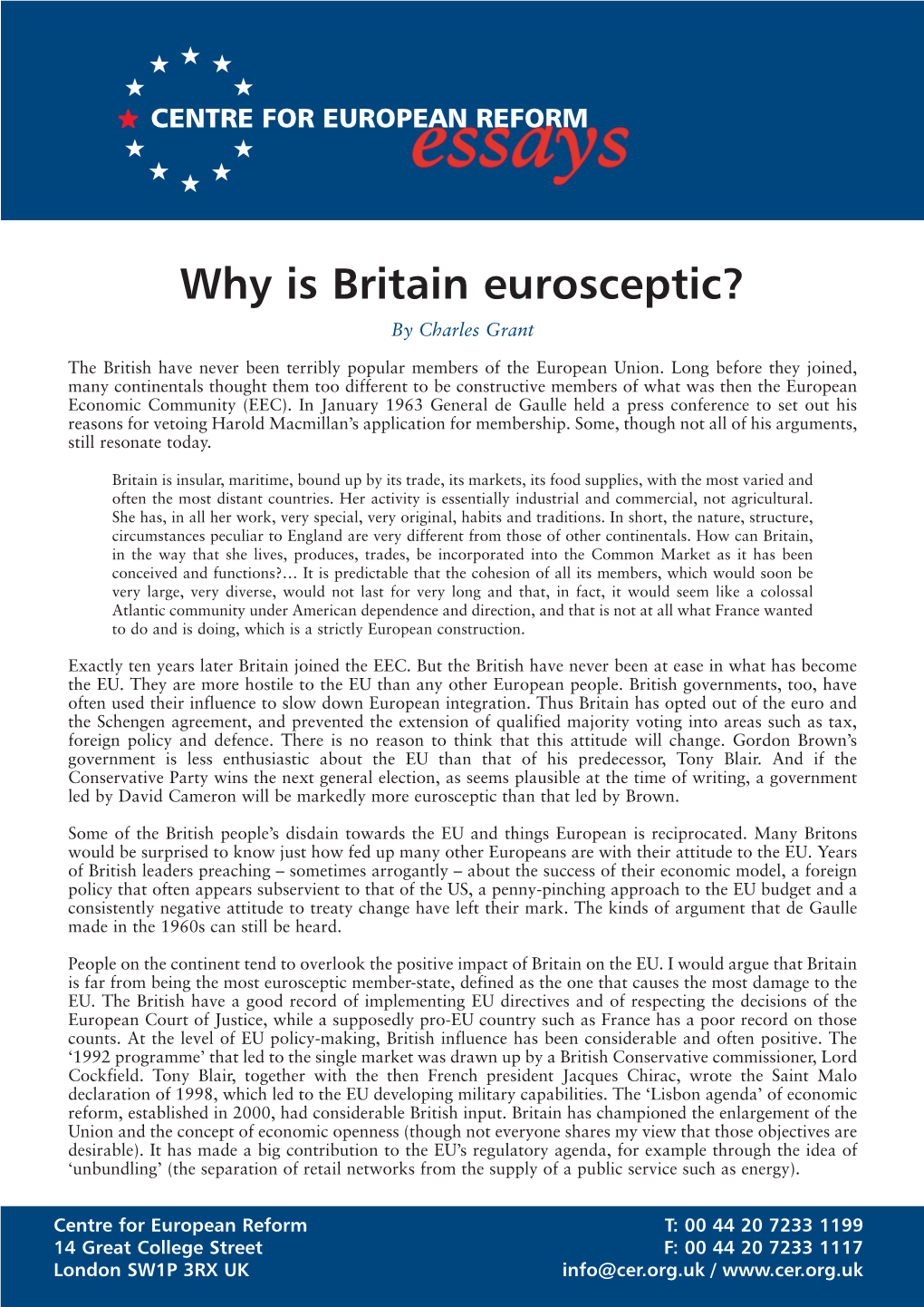 Why Is Britain Eurosceptic? by Charles Grant