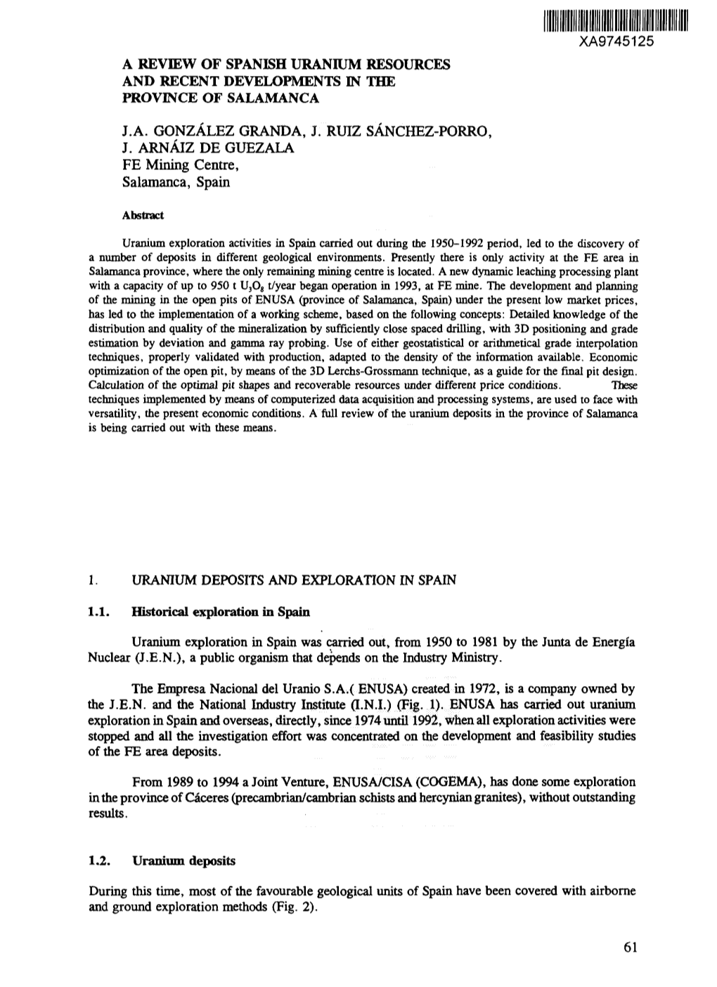 A Review of Spanish Uranium Resources and Recent Developments in the Province of Salamanca