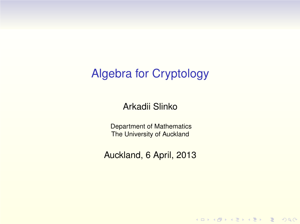 Algebra for Cryptology