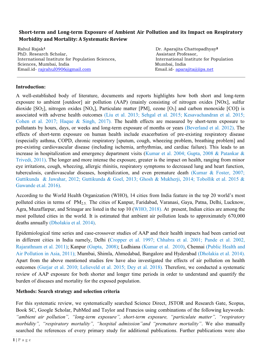 Short-Term and Long-Term Exposure of Ambient Air Pollution and Its Impact on Respiratory Morbidity and Mortality: a Systematic Review