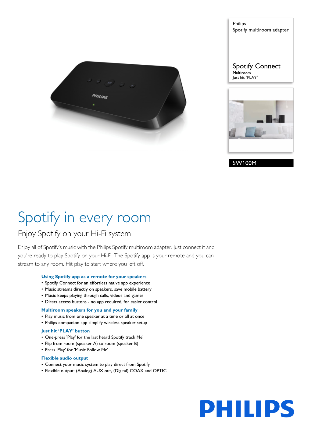 SW100M/10 Philips Spotify Multiroom Adapter