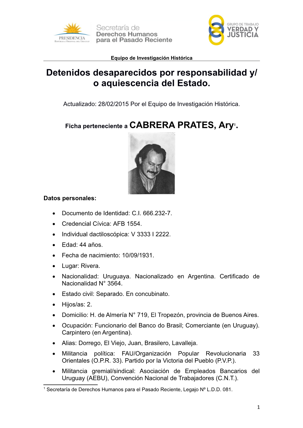 Detenidos Desaparecidos Por Responsabilidad Y/ O Aquiescencia Del Estado