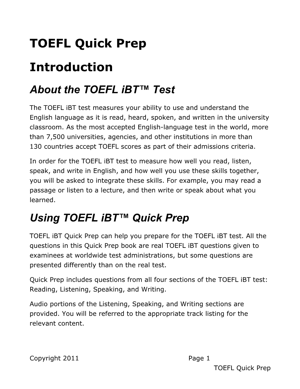 About the TOEFL Ibt Test