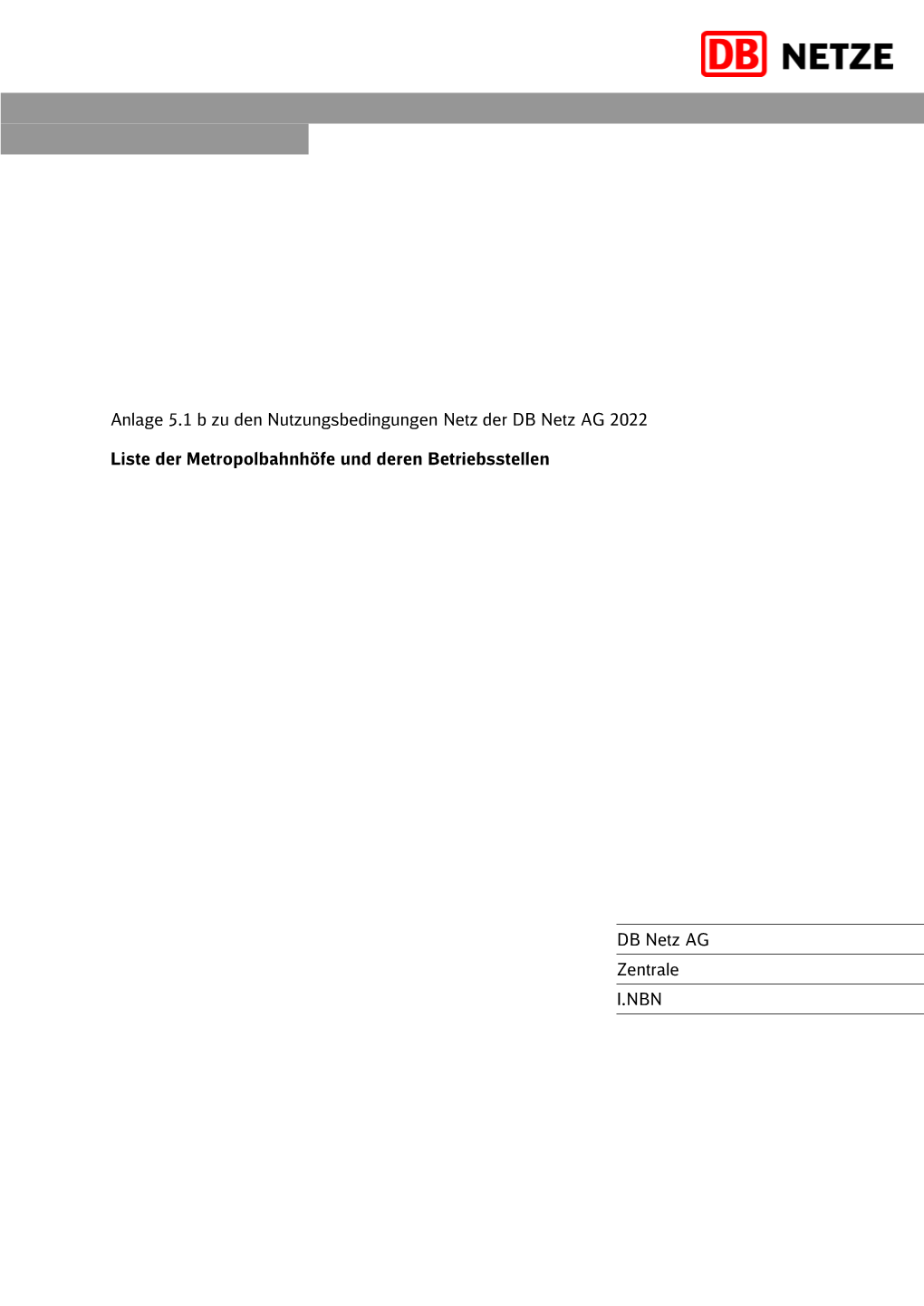 Anlage 5.1 B Zu Den Nutzungsbedingungen Netz Der DB Netz AG 2022