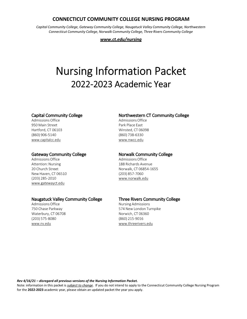 Nursing Information Packet 2022-2023 Academic Year