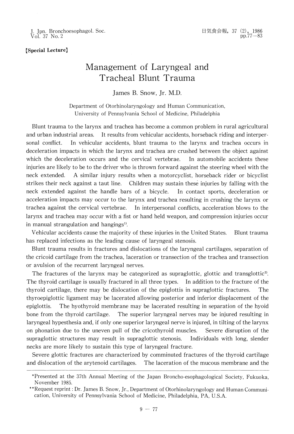 Management of Laryngeal and Tracheal Blunt Trauma