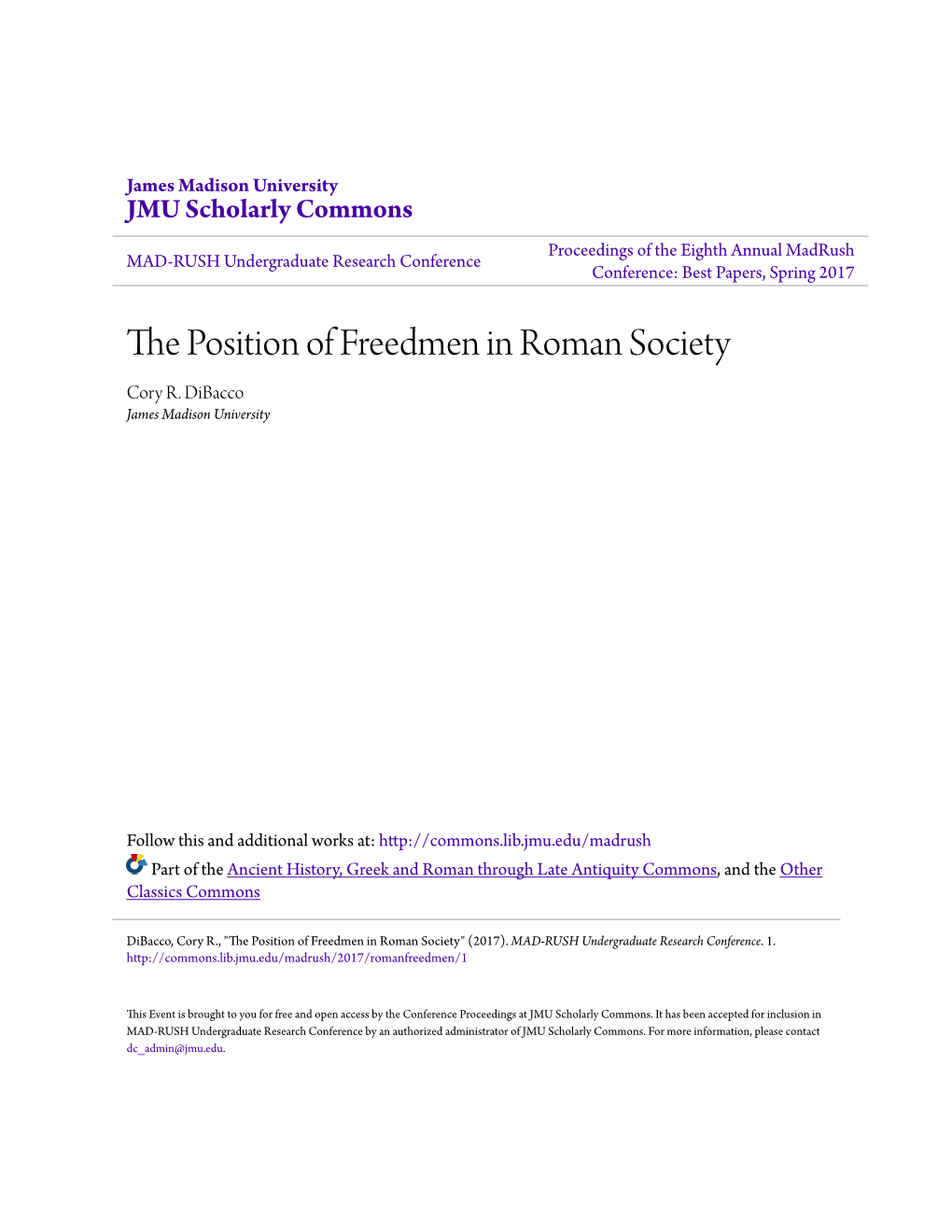 The Position of Freedmen in Roman Society