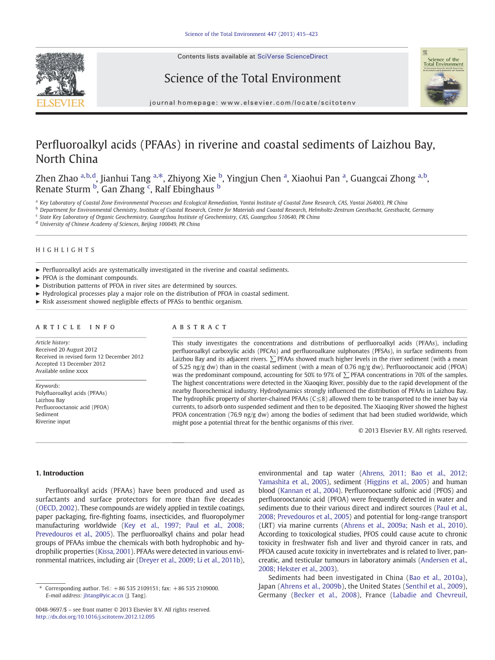 In Riverine and Coastal Sediments of Laizhou Bay, North China