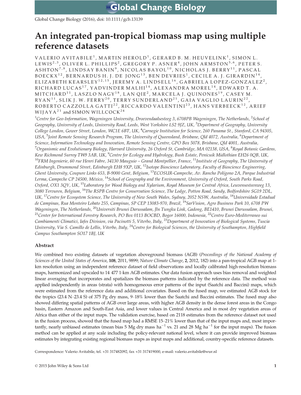 Tropical Biomass Map Using Multiple Reference Datasets