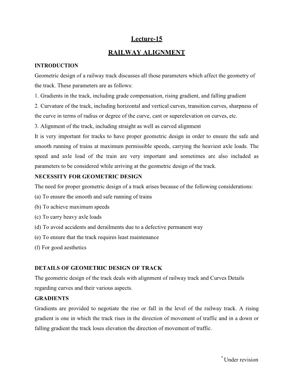 Lecture-15 RAILWAY ALIGNMENT