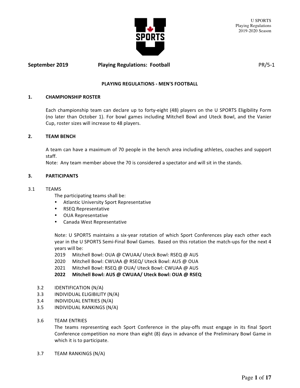 September 2019 Playing Regulations: Football PR/5-1