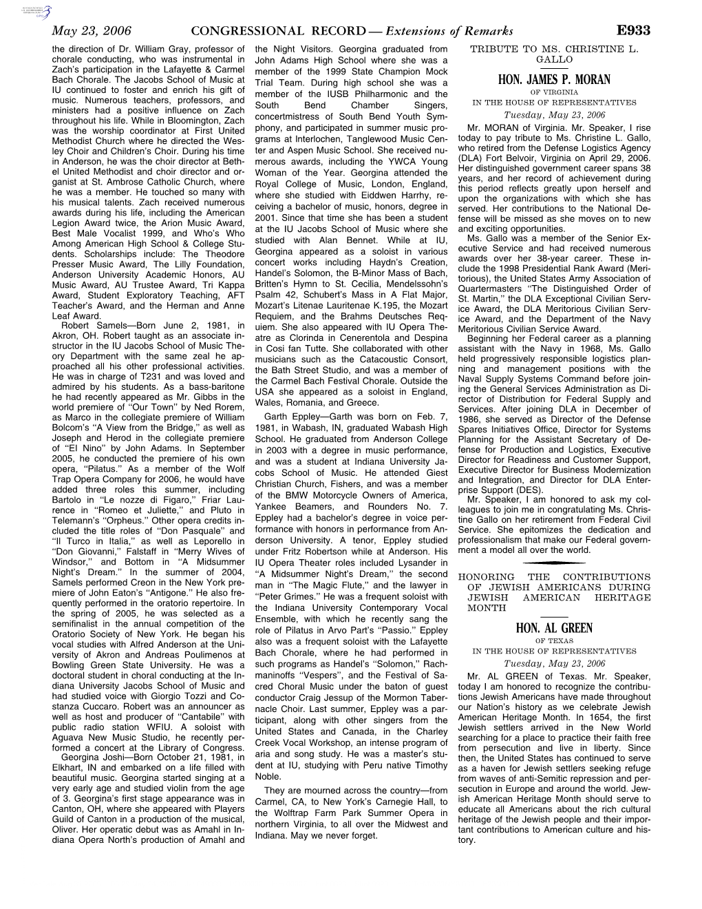 Extensions of Remarks E933 HON. JAMES P. MORAN HON. AL GREEN