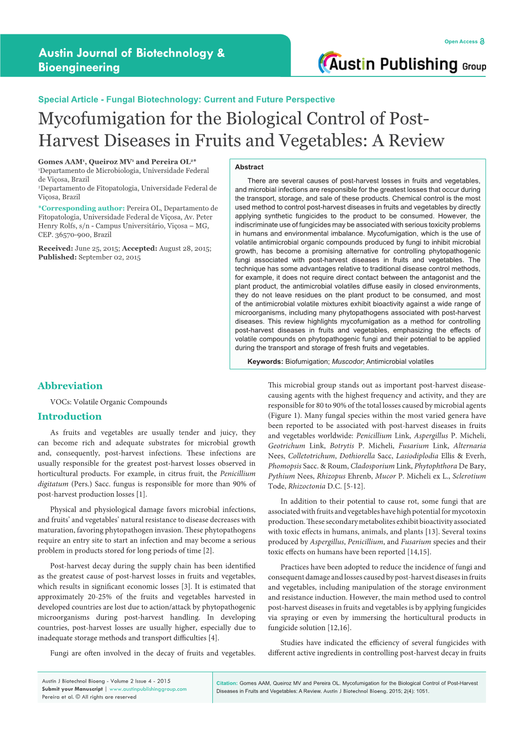 Mycofumigation for the Biological Control of Post-Harvest Diseases In