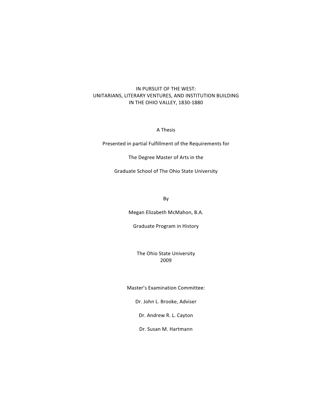 Unitarians, Literary Ventures, and Institution Building in the Ohio Valley, 1830‐1880