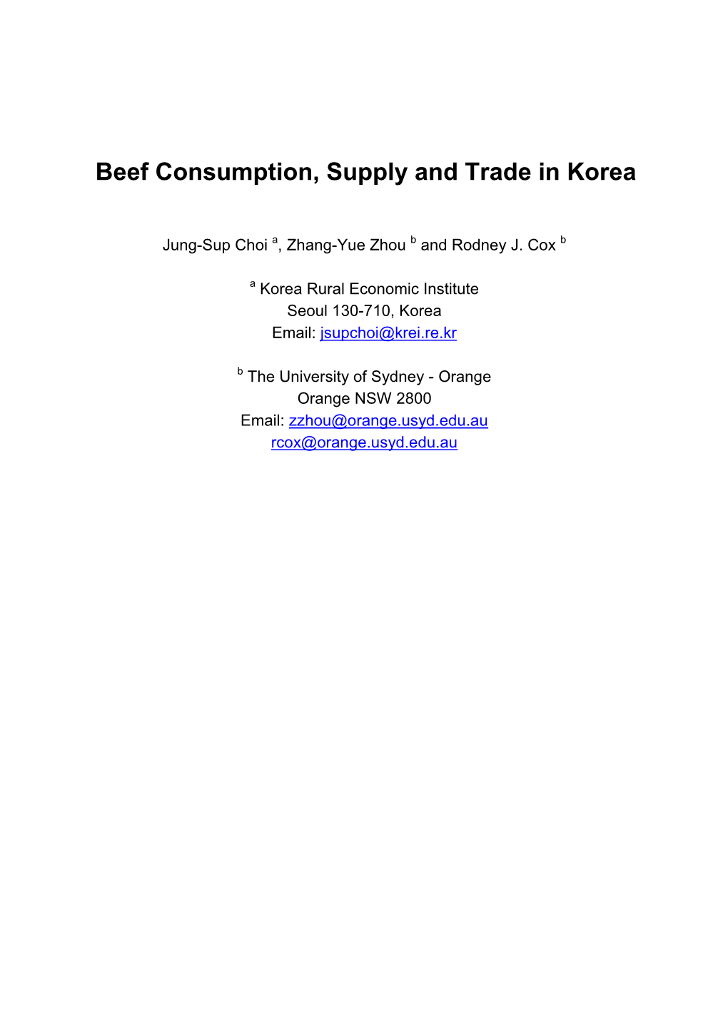 Beef Consumption, Supply and Trade in Korea