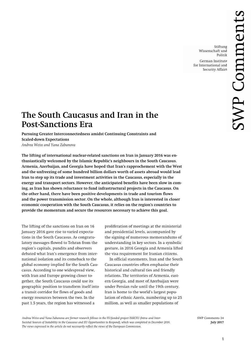 The South Caucasus and Iran in The