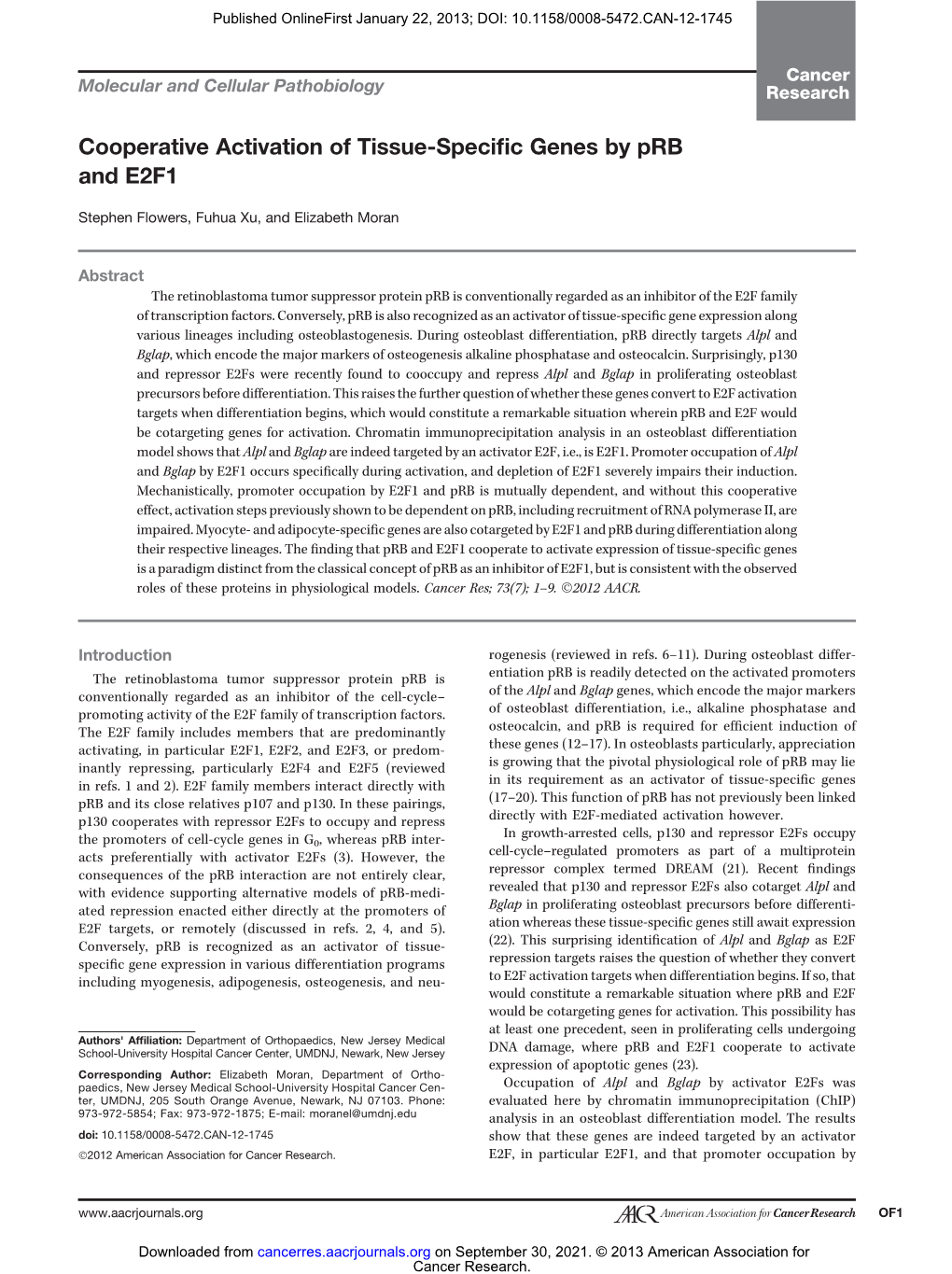 Cooperative Activation of Tissue-Specific Genes by Prb and E2F1