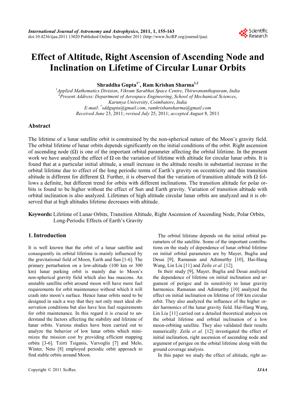 Effect of Altitude, Right Ascension of Ascending Node and Inclination on Lifetime of Circular Lunar Orbits