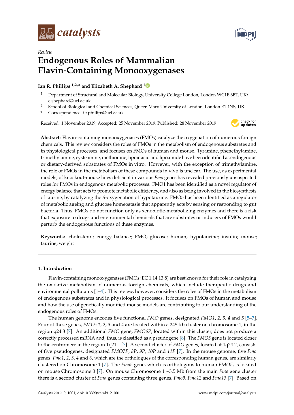 Endogenous Roles of Mammalian Flavin-Containing Monooxygenases