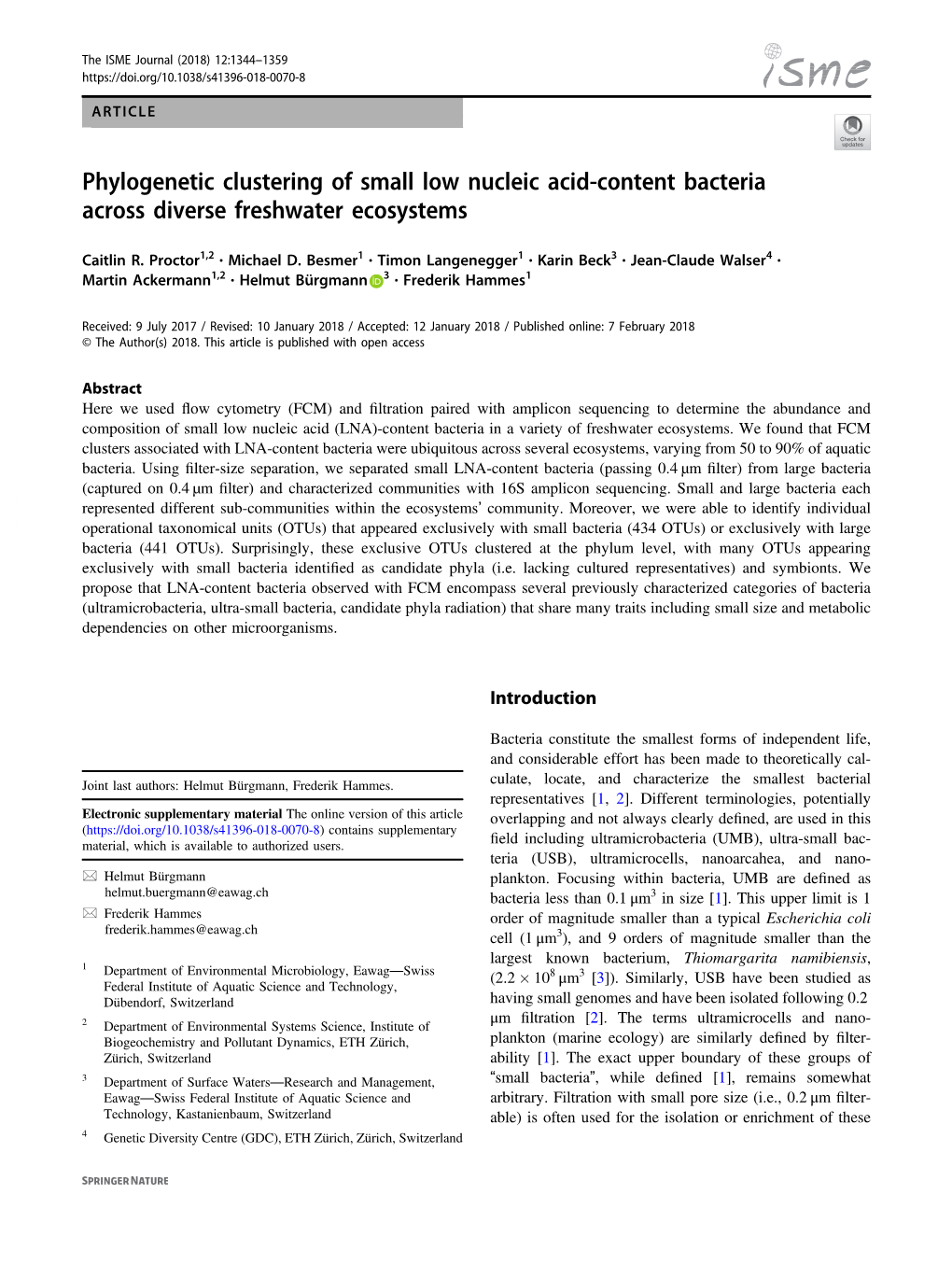 Phylogenetic Clustering of Small Low Nucleic Acid-Content Bacteria Across Diverse Freshwater Ecosystems